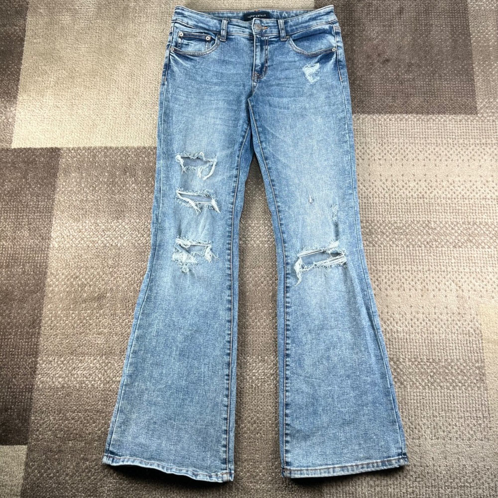 Aeropostale Womens Low Rise Flare Distressed Blue Acid Wash Jeans 6 Reg Boho
